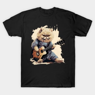 Persian Cat Playing Guitar T-Shirt